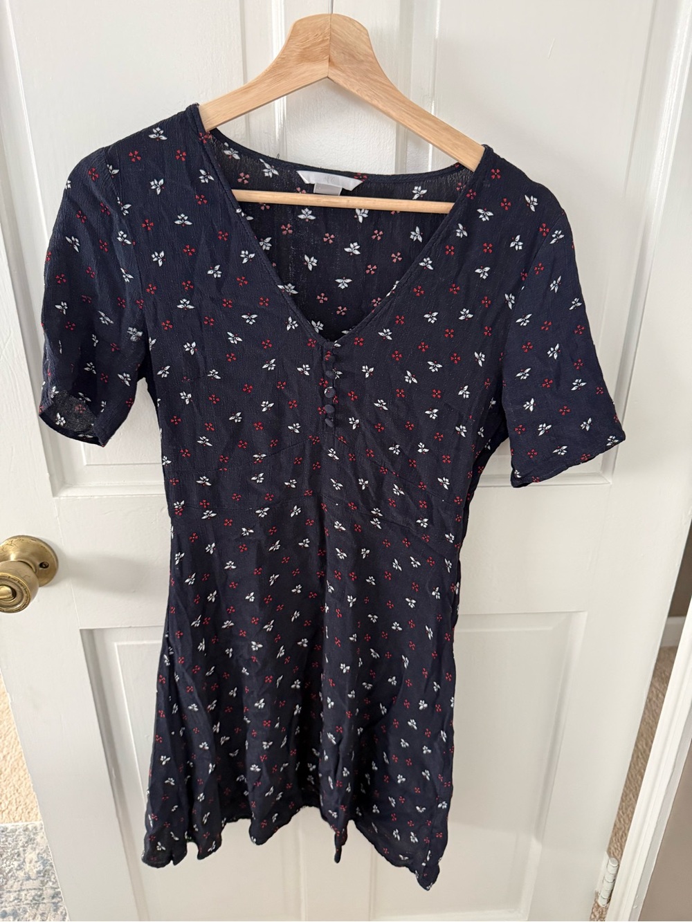 H&M Navy Mini Dress with Red & White Floral Print